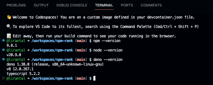 Deno Dev Container development environment on GitHub Codespaces