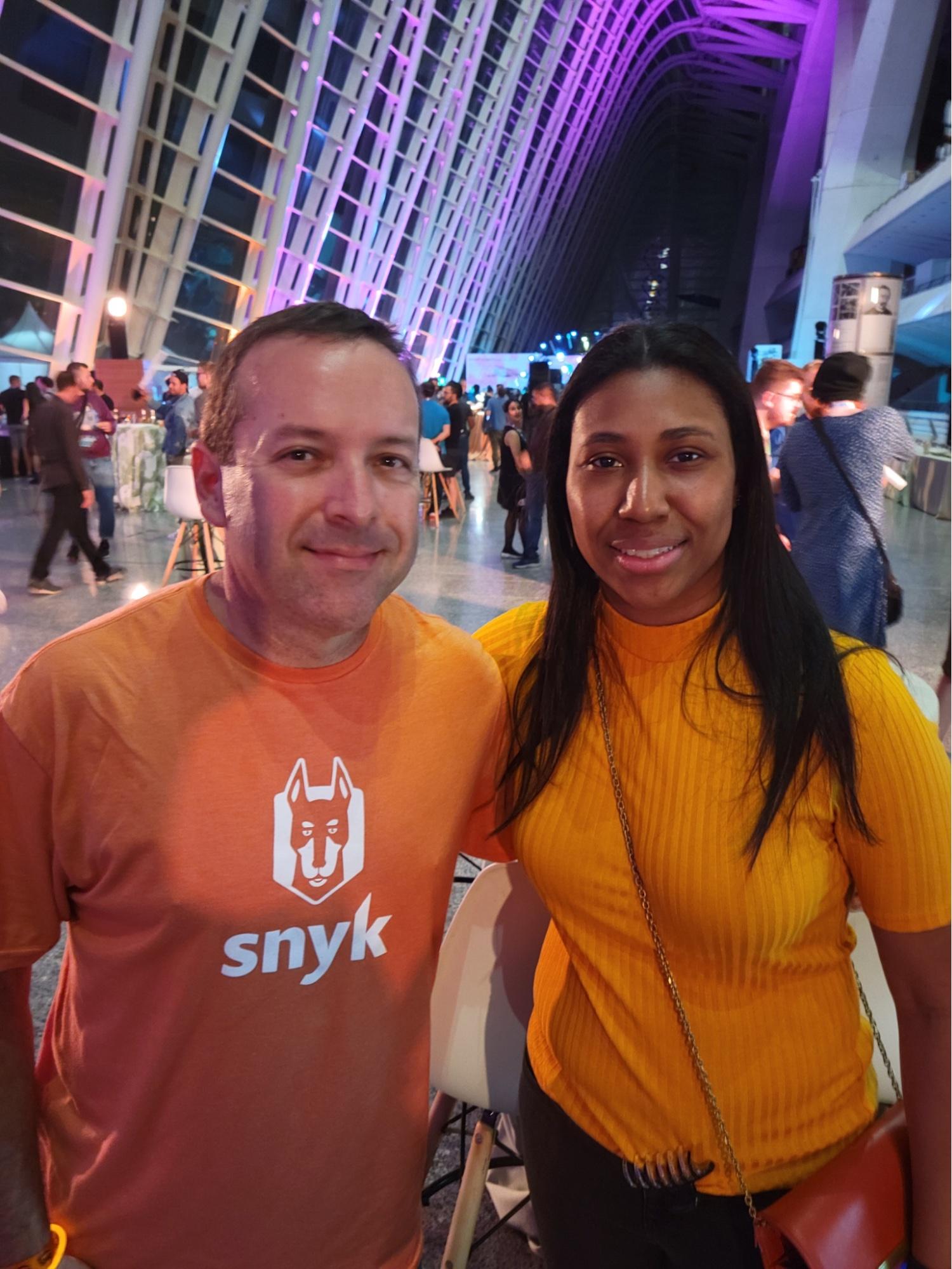 Eric Smalling and Rachel Leeken at the AWS party at Kubecon EU 2022 