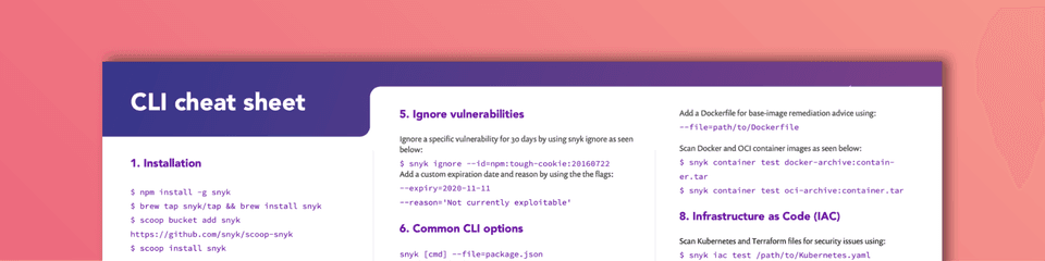 Snyk CLI cheat sheet | Snyk