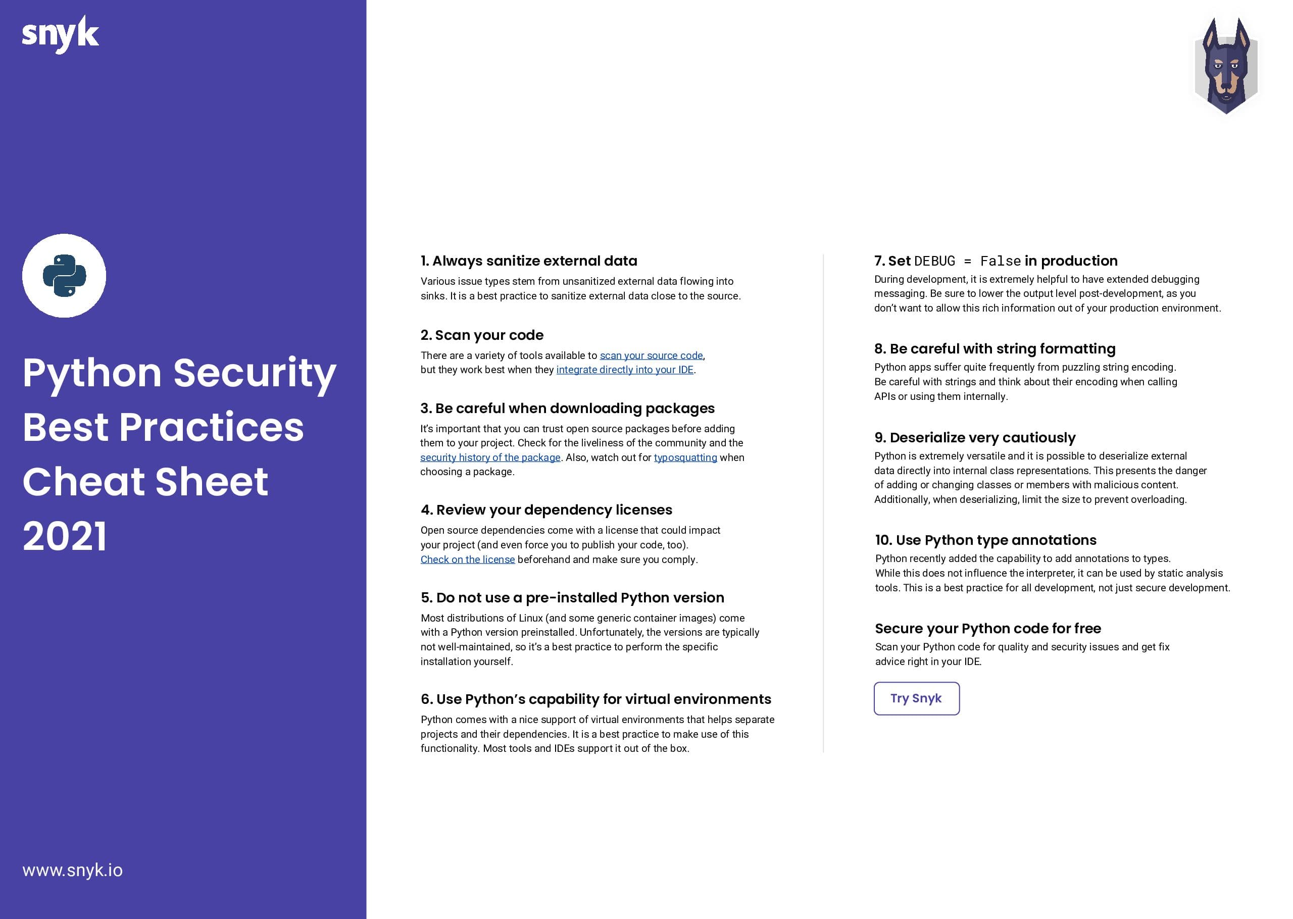 Python security best practices cheat sheet | Snyk
